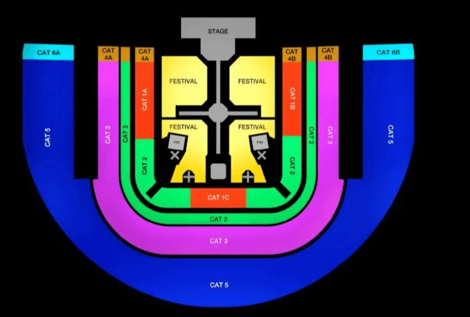 Seat map of Jakarta International Stadium (JIS) showing the stage and seating zones.