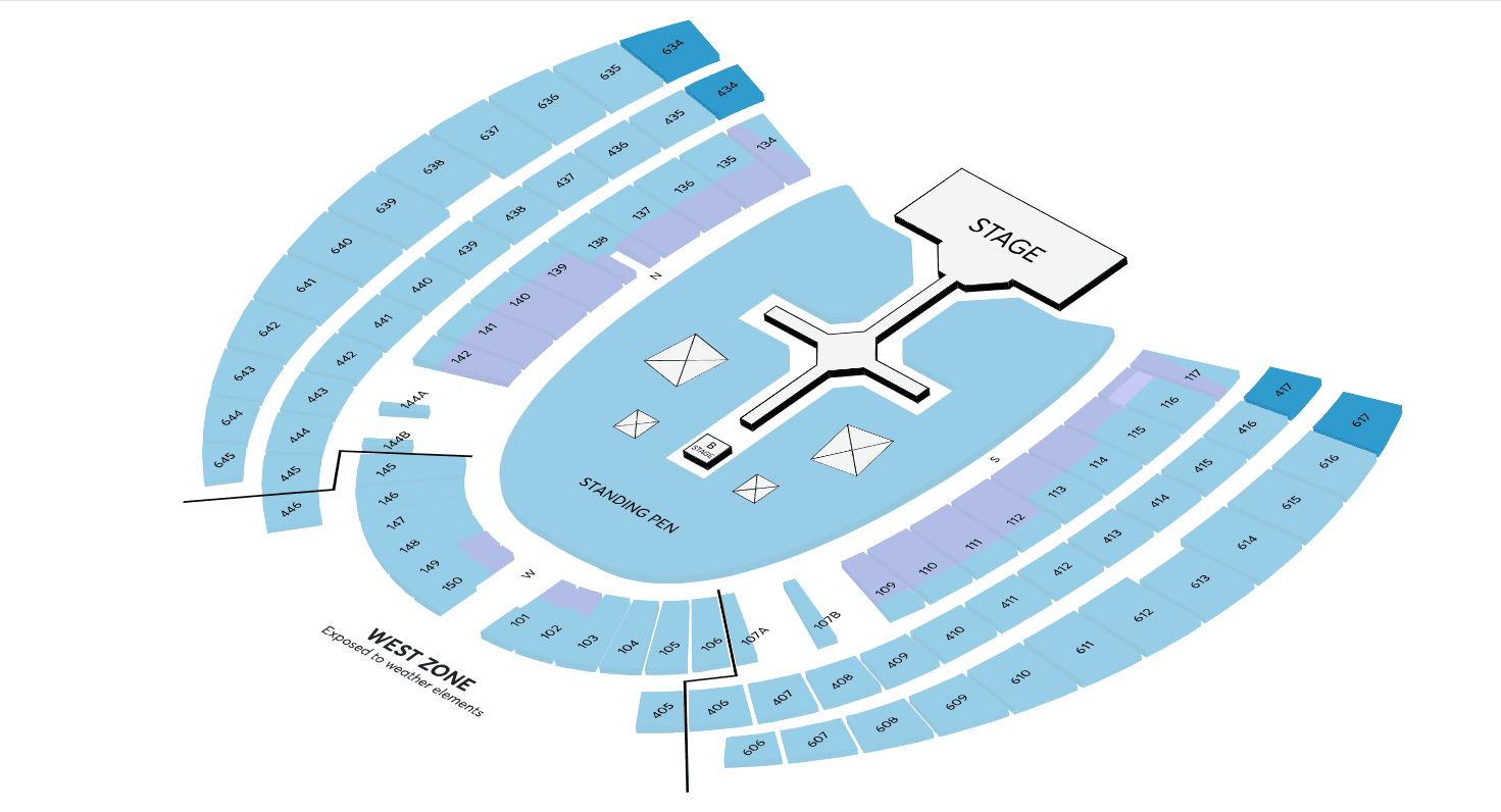 Seat map of Singapore National Stadium showing the stage and seating zones.